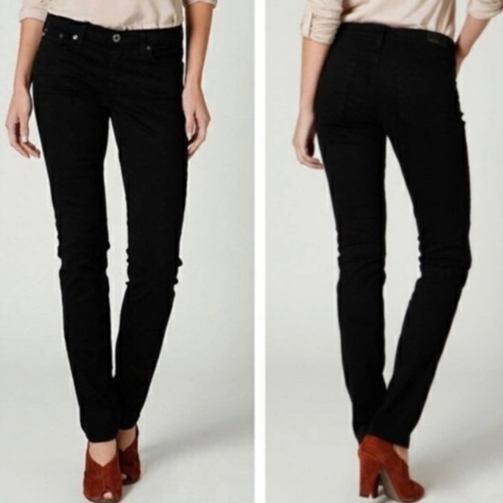 AG ADRIANO GOLDSCHMIED THE STEVIE ANKLE SLIM STRAIGHT LEG BLACK VELVET JEANS 27R